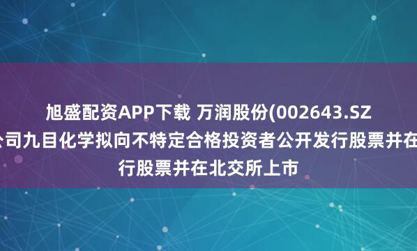 旭盛配资APP下载 万润股份(002643.SZ)：控股子公司九目化学拟向不特定合格投资者公开发行股票并在北交所上市