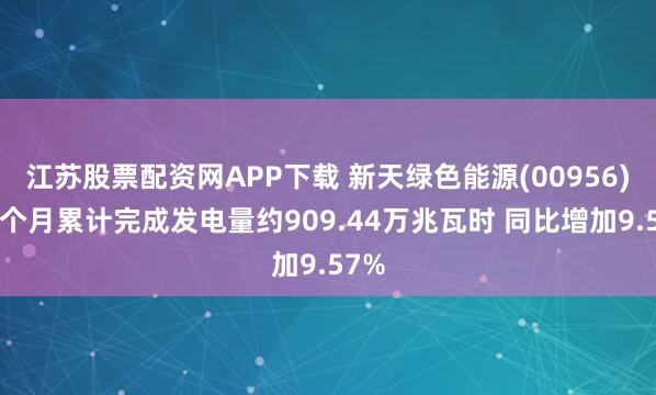江苏股票配资网APP下载 新天绿色能源(00956)前7个月累计完成发电量约909.44万兆瓦时 同比增加9.57%